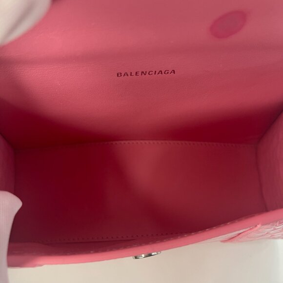 BALENCIAGA Hourglass Top Handle Mini Bag Crocodile Embossed Leather XS Pink Tote - Picture 11 of 12